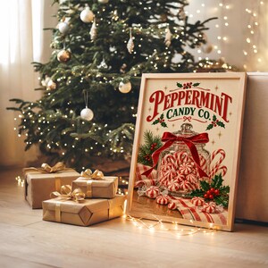 Peppermint Candy Wall Art, Vintage Christmas Kitchen Decor, Retro Holiday Art Print, Red Green Poster image 8