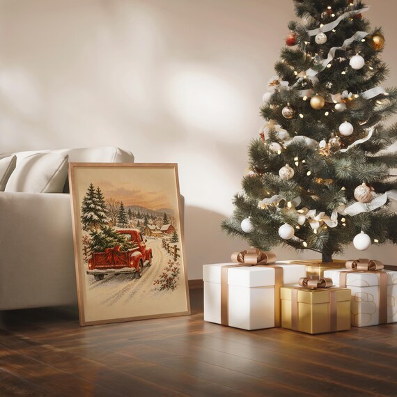 Vintage Red Truck Christmas wall art print, view 14