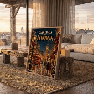 Decorazione murale "Natale a Londra", poster di viaggio vintage, stampa del Big Ben e del bus rosso. immagine 9