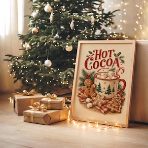 Hot Cocoa Christmas Wall Art, Vintage Gingerbread Cookie Kitchen Poster, Rustic Holiday Art Print zdjęcie 8