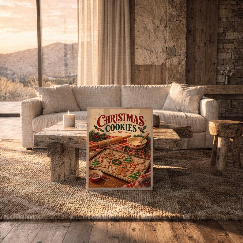 Christmas Cookies Wall Art, Vintage Kitchen Poster, Retro Holiday Baking Art Print, Festive Gingerbread Decor image 16