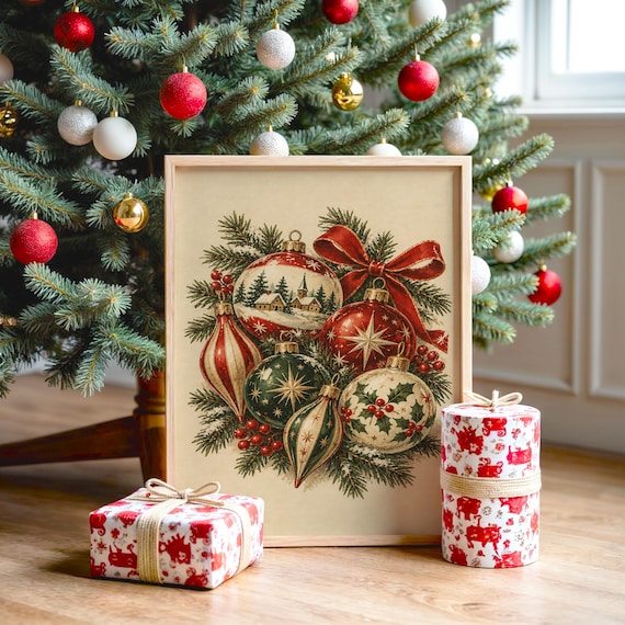 Vintage Christmas Ornaments wall art print, view 2