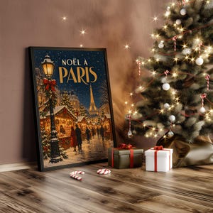 Wandbild „Pariser Weihnachtsmarkt“, Vintage-Weihnachtsplakat aus Frankreich, Kunstdruck „Eiffelturm im Winter“ Bild 8