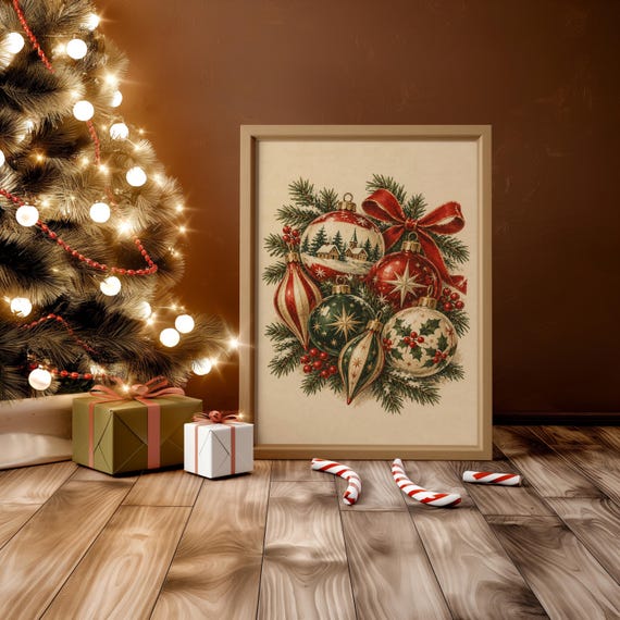 Vintage Christmas Ornaments wall art print, view 13