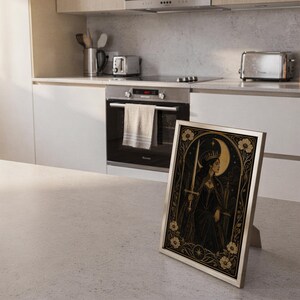 Gothic moon queen wall art print framed and displayed in a modern home interior.