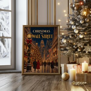 Christmas on Wall Street Vintage Wall Art, New York City Holiday Poster, Retro Winter Art Print image 10