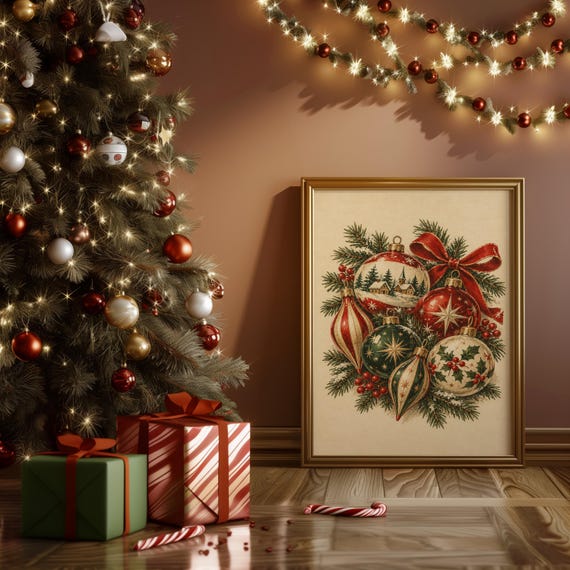 Vintage Christmas Ornaments wall art print, view 14