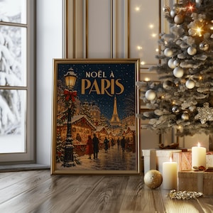 Wandbild „Pariser Weihnachtsmarkt“, Vintage-Weihnachtsplakat aus Frankreich, Kunstdruck „Eiffelturm im Winter“ Bild 10