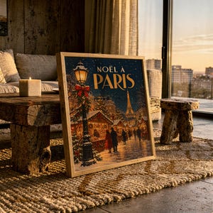 Wandbild „Pariser Weihnachtsmarkt“, Vintage-Weihnachtsplakat aus Frankreich, Kunstdruck „Eiffelturm im Winter“ Bild 4