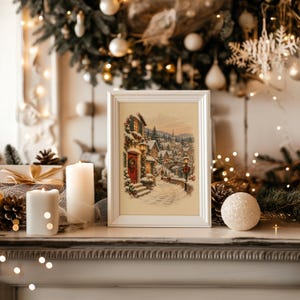 Christmas Village Wall Art, Vintage Winter Town Poster, Snowy Cottage Holiday Art Print, Cozy Rustic Decor image 16