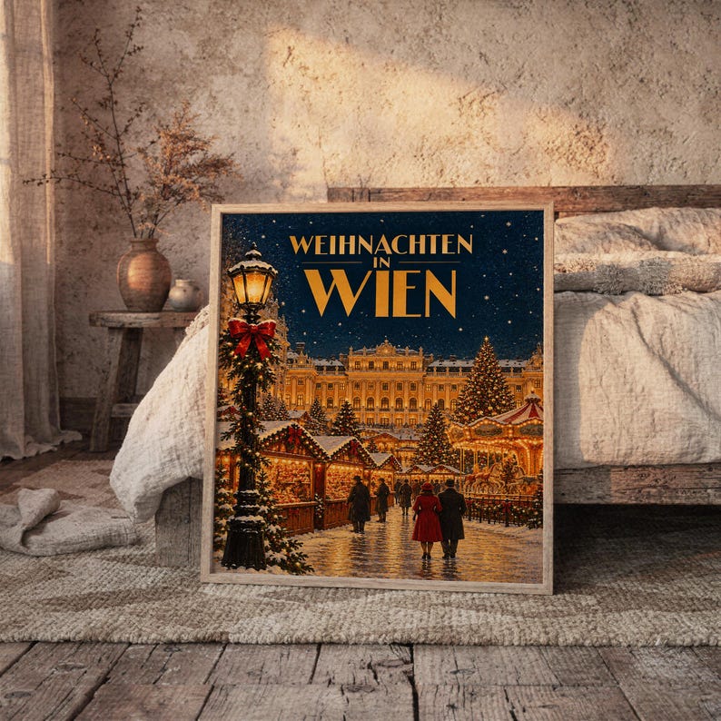 Vienna Christmas Market Wall Art, Vintage Austrian Holiday Poster, Weihnachten in Wien Art Print Bild 4