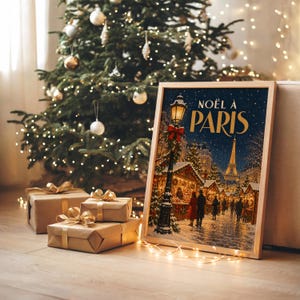 Wandbild „Pariser Weihnachtsmarkt“, Vintage-Weihnachtsplakat aus Frankreich, Kunstdruck „Eiffelturm im Winter“ Bild 5