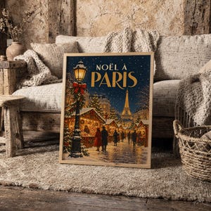 Wandbild „Pariser Weihnachtsmarkt“, Vintage-Weihnachtsplakat aus Frankreich, Kunstdruck „Eiffelturm im Winter“ Bild 7