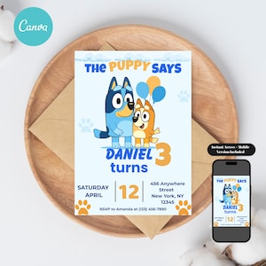 Bluey Birthday Invitation: Editable Kids Party Evite (Digital Download Canva Template 5x7&quot; )