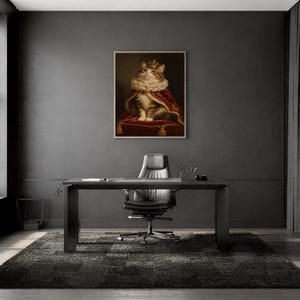 Royal cat portrait wall art print framed and displayed in a modern home interior.