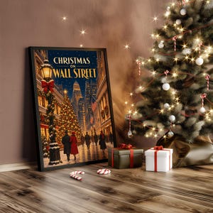Christmas on Wall Street Vintage Wall Art, New York City Holiday Poster, Retro Winter Art Print image 8