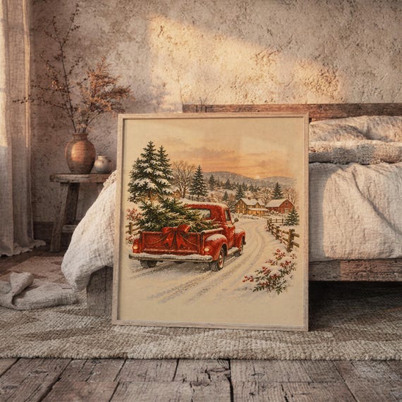 Vintage Red Truck Christmas wall art print, view 6