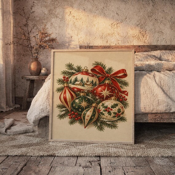 Vintage Christmas Ornaments wall art print, view 5
