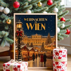 Vienna Christmas Market Wall Art, Vintage Austrian Holiday Poster, Weihnachten in Wien Art Print Bild 1
