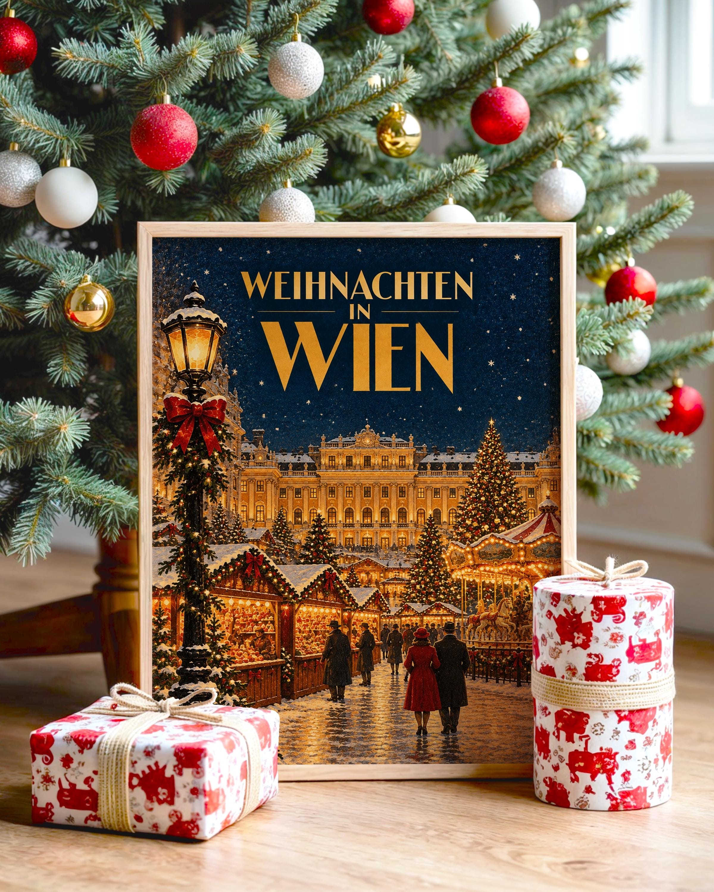 Vienna Christmas Market Wall Art, Vintage Austrian Holiday Poster, Weihnachten in Wien Art Print