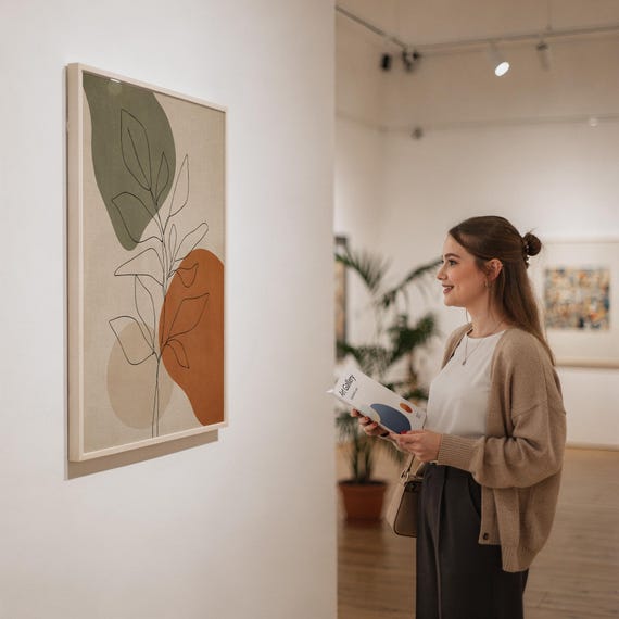 Large botanical wall art poster displayed in art gallery exhibition hall