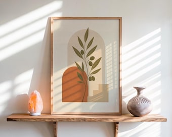 Olivenzweig Poster, Terrakotta-Bogen Wandbild, Boho botanischer Kunstdruck