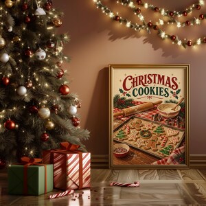 Christmas Cookies Wall Art, Vintage Kitchen Poster, Retro Holiday Baking Art Print, Festive Gingerbread Decor image 13