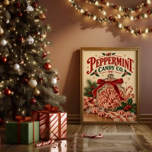 Peppermint Candy Wall Art, Vintage Christmas Kitchen Decor, Retro Holiday Art Print, Red Green Poster image 14