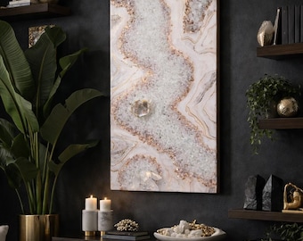 Geoda de resina personalizada para pared, decoración de pared de cristal, reloj o tabla de embutidos personalizados, decoración de lujo para el hogar hecha a mano, colores y tamaños personalizados.