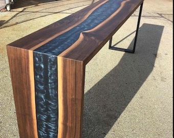 Live Edge Walnut Epoxy River Table, Handmade Console Furniture, Custom Size