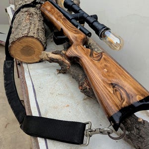 Handmade Wooden Rifle Lamp: Rustic Cabin Decor Light