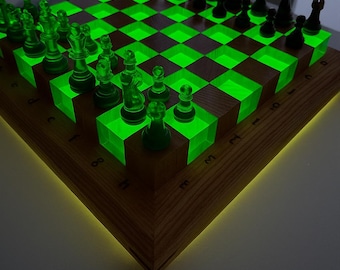 Green Epoxy chess board with LED lights Modern epoxy resin gift