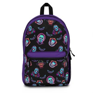 Spooky Graphic Backpack, Halloween Backpack, Trendy School Bag, Goth Style Book Bag, Unique Fashion Accessory