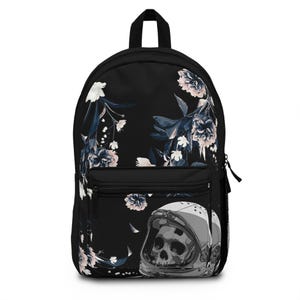 Floral Skull Backpack, Trendy School Bag, Unique Gift for Teens, Casual Travel Pack, Halloween Accessory, Stylish Everyday Use