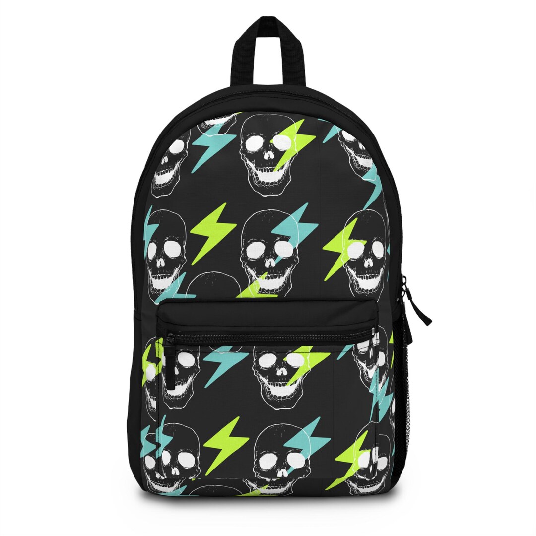 Edgy Skull Lightning Polyester Backpack, School Rucksack - Etsy