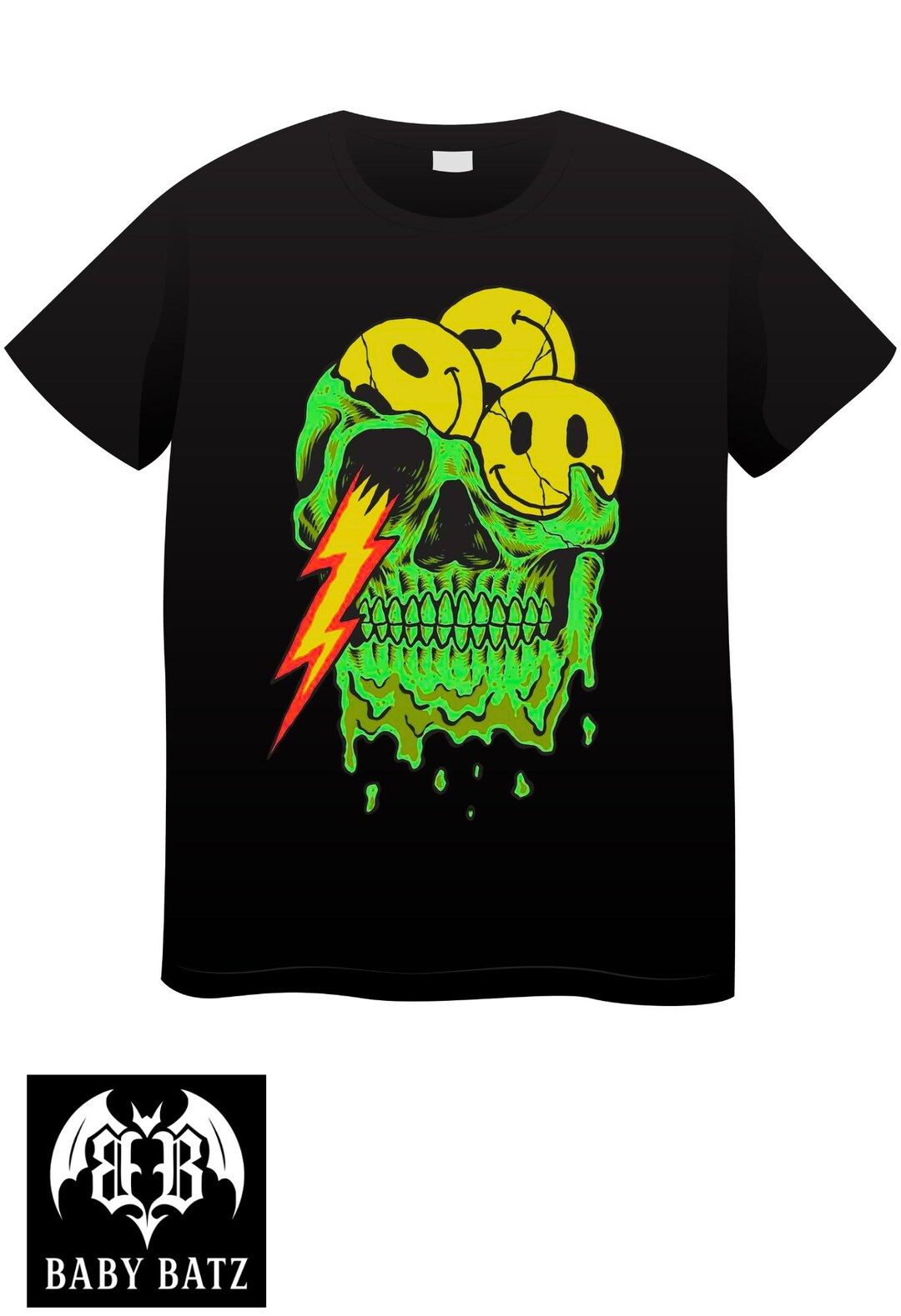 Neon Slime Skull T-shirt | Cracked Smiley, Alt Goth Streetwear - Etsy