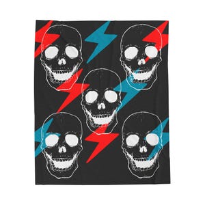 Skull Lightning Velveteen Plush Blanket | Cozy Halloween Decor, Scary Throw, Goth Home, Unique Gift, Soft Living Room Accent