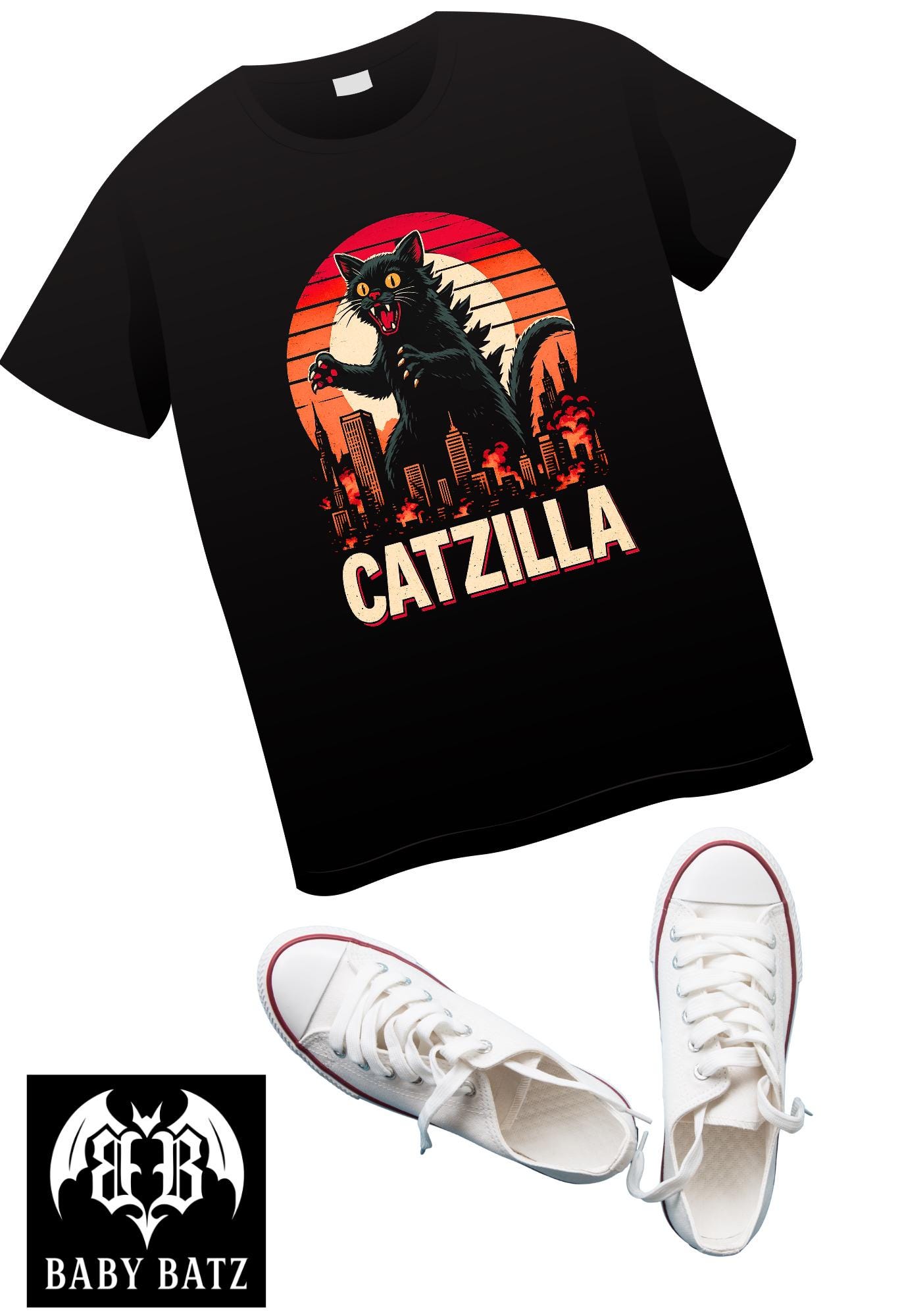 Catzilla T-shirt | Retro Black Cat Graphic Tee - Etsy