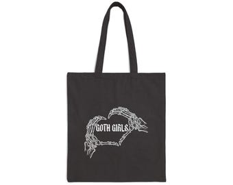 Skeleton Hands Heart Gothic Girls Tote Bag | Dark Aesthetic Canvas