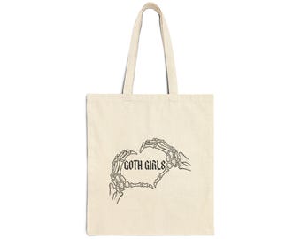 Goth Girls skeleton hands heart Tote Bag | gothic skull art, neutral canvas