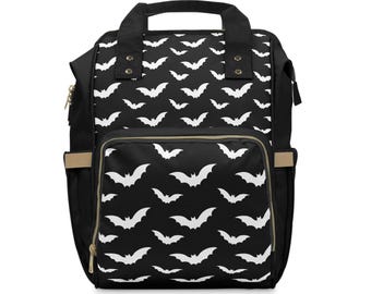 Spooky Bat Print Diaper Backpack, Multifunctional Baby Bag
