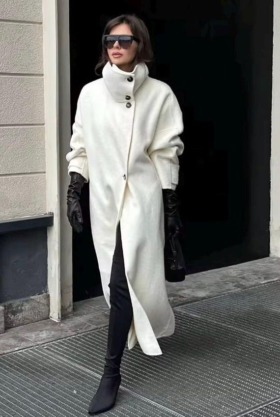Women’s Elegant Long Coat | Manteau Long Femme Élégant – Col Montant, Style Minimaliste