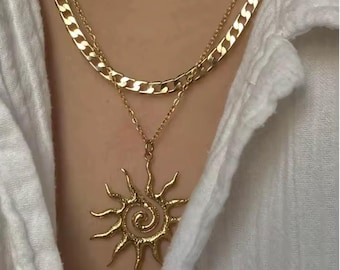 Collier en acier inoxydable, pendentif chic en forme de soleil
