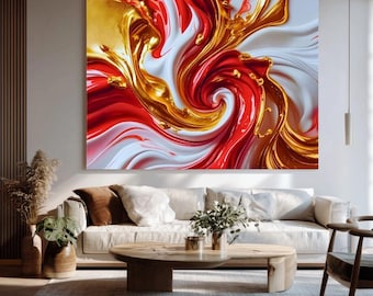 Gold and Red Abstract Art Print: Modern Glam Home Decor (Digital Download