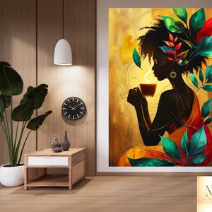 Black Girl Magic Art Print: Golden Afro, Botanical Self-Care (Digital Download