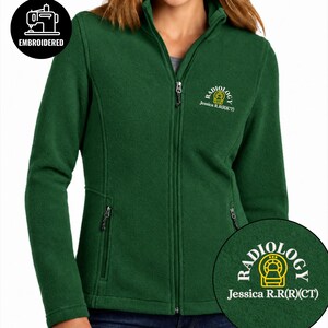 Personalized Radiology Full Zip Jacket, Embroidered Radiologic Technologist Name Fleece, Custom Rad Tech Work Jacket