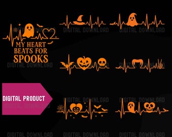 Halloween Herzschlag Png-Bundle, Herzschlag Png, gruselige Spinne Png, Halloween Shirt Design, Png-Datei für Halloween, Trendy Sublimation Design