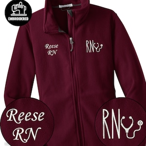 Embroidered Registered Nurse Full Zip Jacket, RN Stethoscope Custom Name Gift
