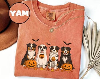 T-shirt drôle de chien d'Halloween, t-shirt de costume d'animal de compagnie de saison fantasmagorique, chemise d'automne de momie de citrouille fantôme pour les amoureux des chiens, idées de cadeau d'automne pour les amoureux des chiens