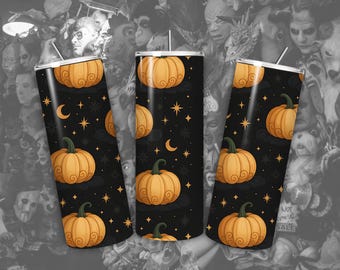 Gobelet d'Halloween Wrap PNG, gobelet citrouilles d'Halloween PNG, téléchargement numérique, Coquette Halloween 20 oz gobelet skinny dessins en sublimation